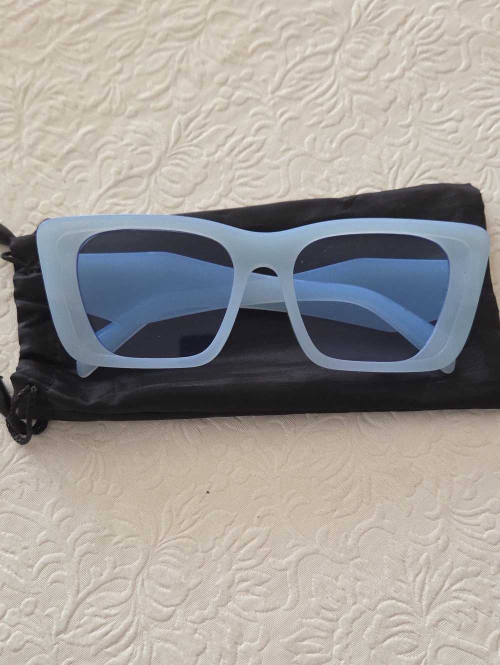 Light Blue Square Sunglasses With Blue Lenses